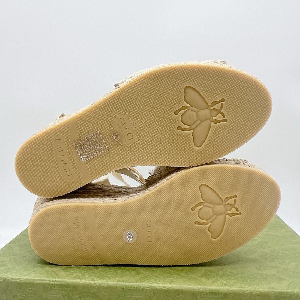 Gucci GG Damita Espadrille Wedge Sandal Eyelet Beige Canvas EU 36.5 US 6.5 - Picture 11 of 15